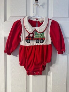Holiday Red Baby One-Piece Bodysuit with Truck Applique